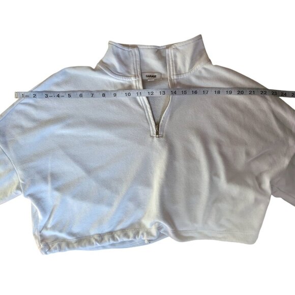 Garage White Cropped Quarter Zip with Cuffed Sleeves Women Size Medium - Picture 8 of 10